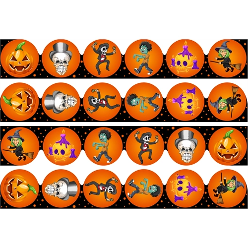 Halloween Classroom Bulletin Board Border | Orange Skull Witch Zombie Design